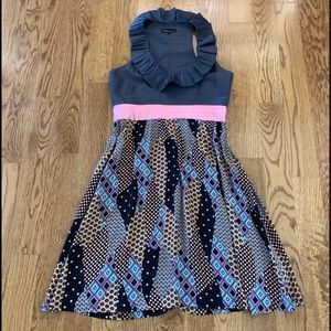 Cute dress navy with pink ribbon and print